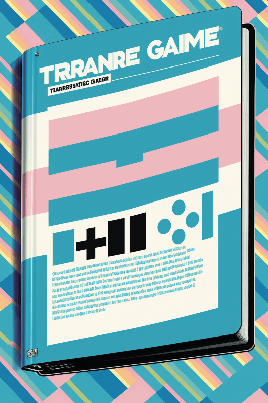 An AI generated image of a video game strategy guide in transgender flag colors