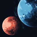 Two planets in space hang in a balance with each other. YOu have no idea how long it took to generate this picture in MidJourney